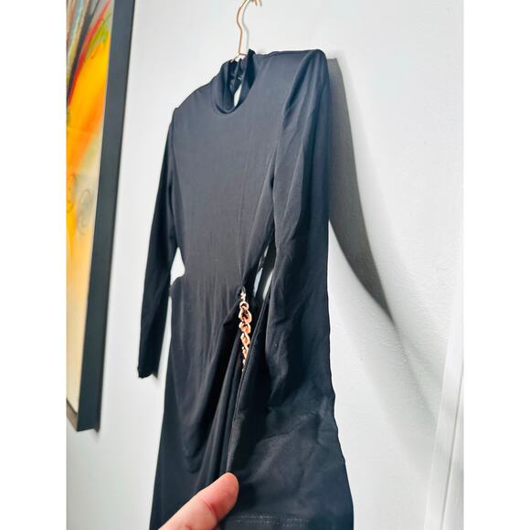 NWT NOOKIE Black Alba High Mock Neck Open Back Rose Gold Chain Midi Dress Size M - Picture 7 of 16